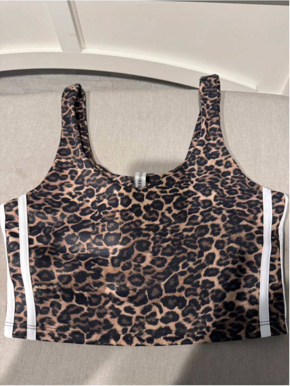 Women's Kimberly C Leopard Print Crop Top w/Shelf Bra, Size L, Brown Black
